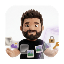 The RafaBox app icon: plush Rafa holding felt cards, a padlock and a key.